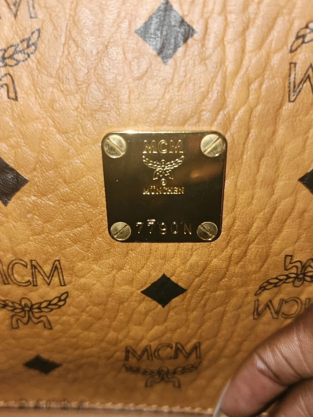 MCM Cognac Logo Visetos Backpack with Gold Hardware